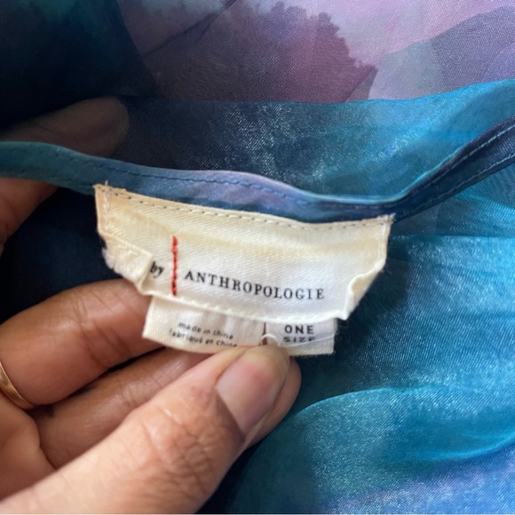 Anthropologie Sheer Ruffle Sleeve Duster Kimono Robe One Size Blue Pink - Picture 7 of 9